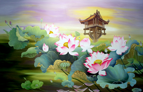 Tranh Sơn Dầu Chùa Một Cột
